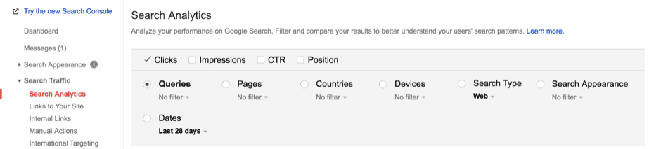 Search console search analytics